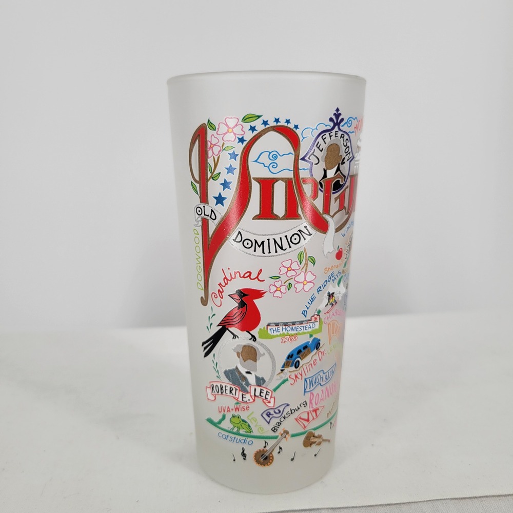 Catstudio Virginia State Frosted‎ Highball Glass Old Dominion Souvenir 15oz